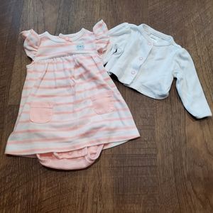 Carters Baby Girl Cotton Striped Dress Cardigan White Neon Coral Pink Octopus 3M